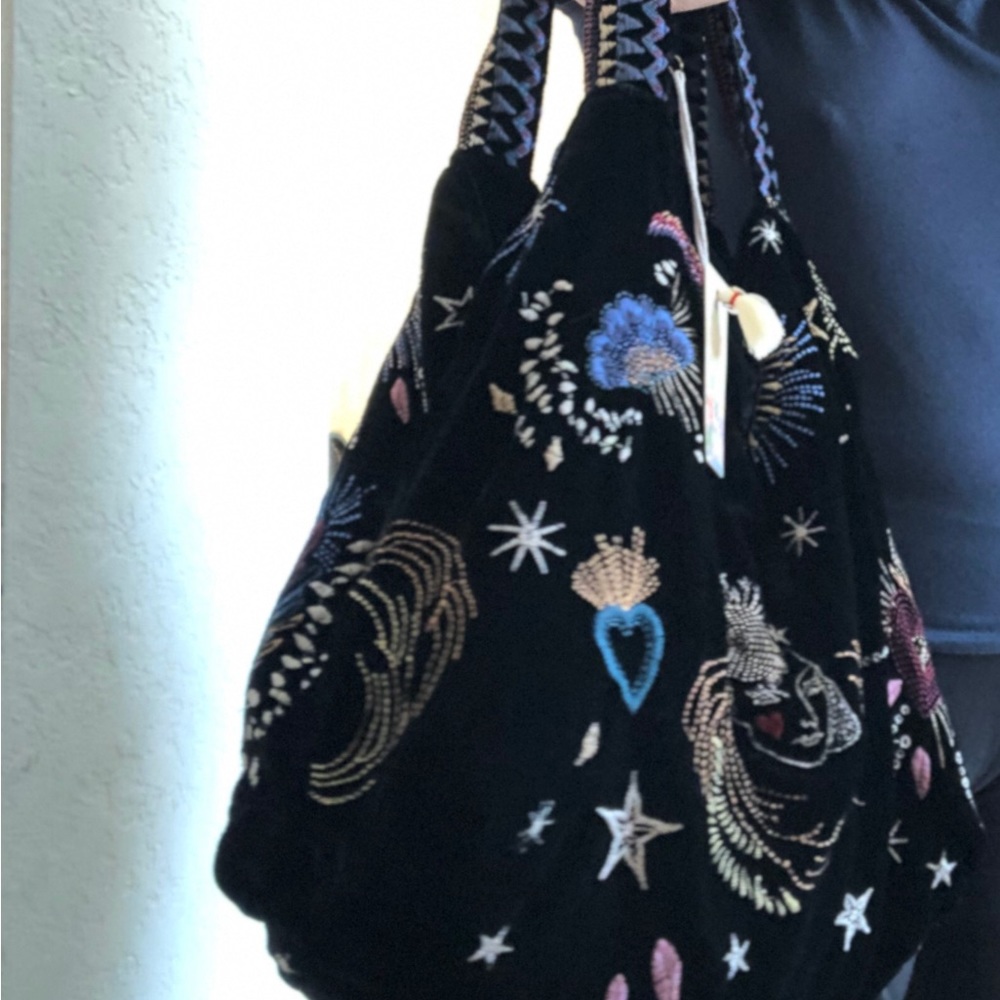 Embroidery on velvet. Beautifully soft shoulder bag. Brand new. With tags.